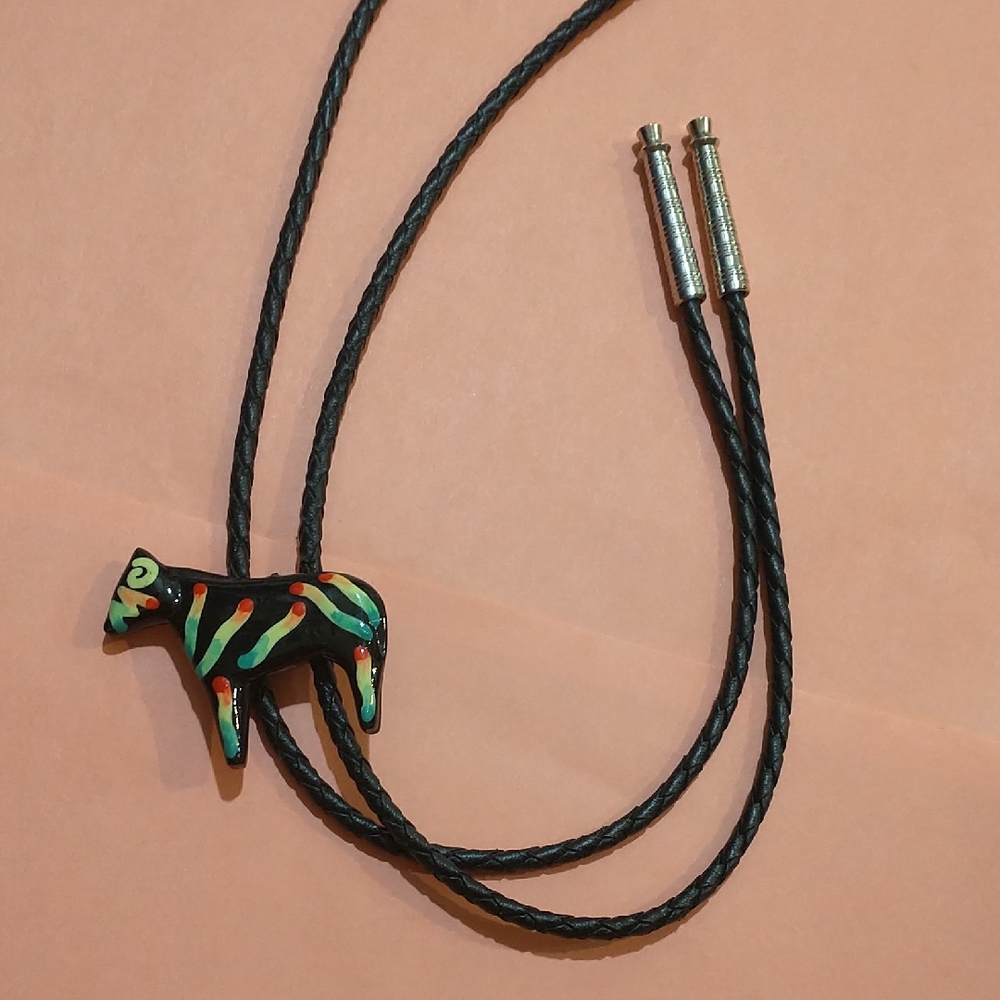 Western Bolo Tie with Colorful Cow Pendant